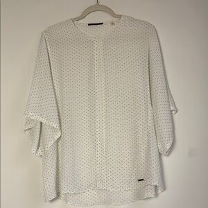 T Tahari Cream Blouse‎ Polka Dot 3/4 Sleeves and Mandarin Collar Size Medium